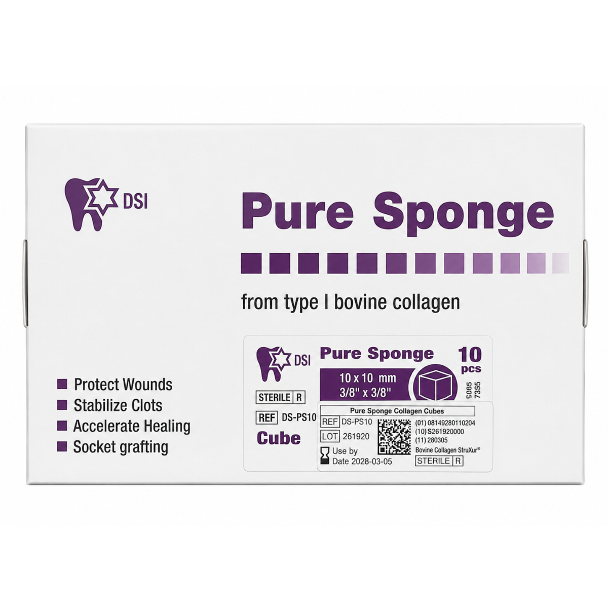 Колагенова губка DSI Pure Sponge, Куб 10x10 мм.