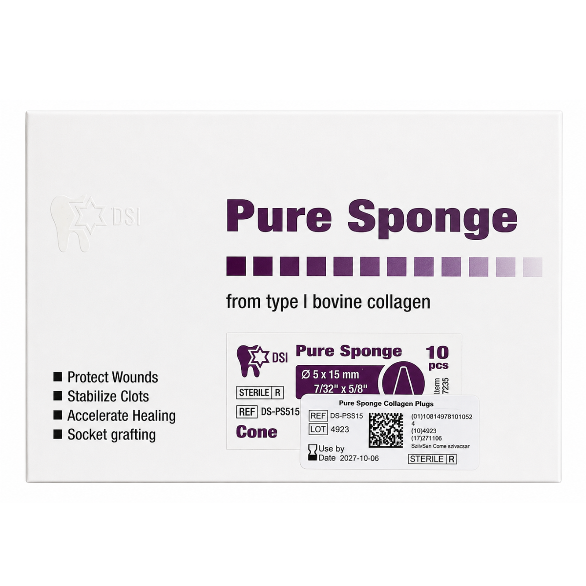 Колагенова губка DSI Pure Sponge, Конус 5x15 мм.