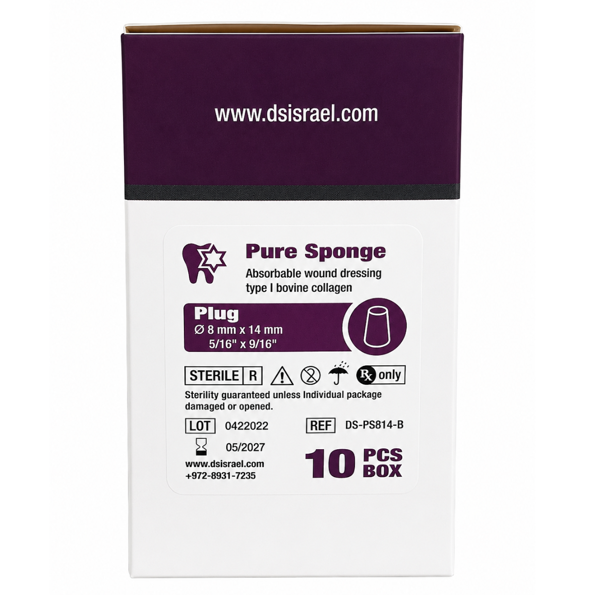 Колагенова губка DSI Pure Sponge, Циліндр 8x14 мм.