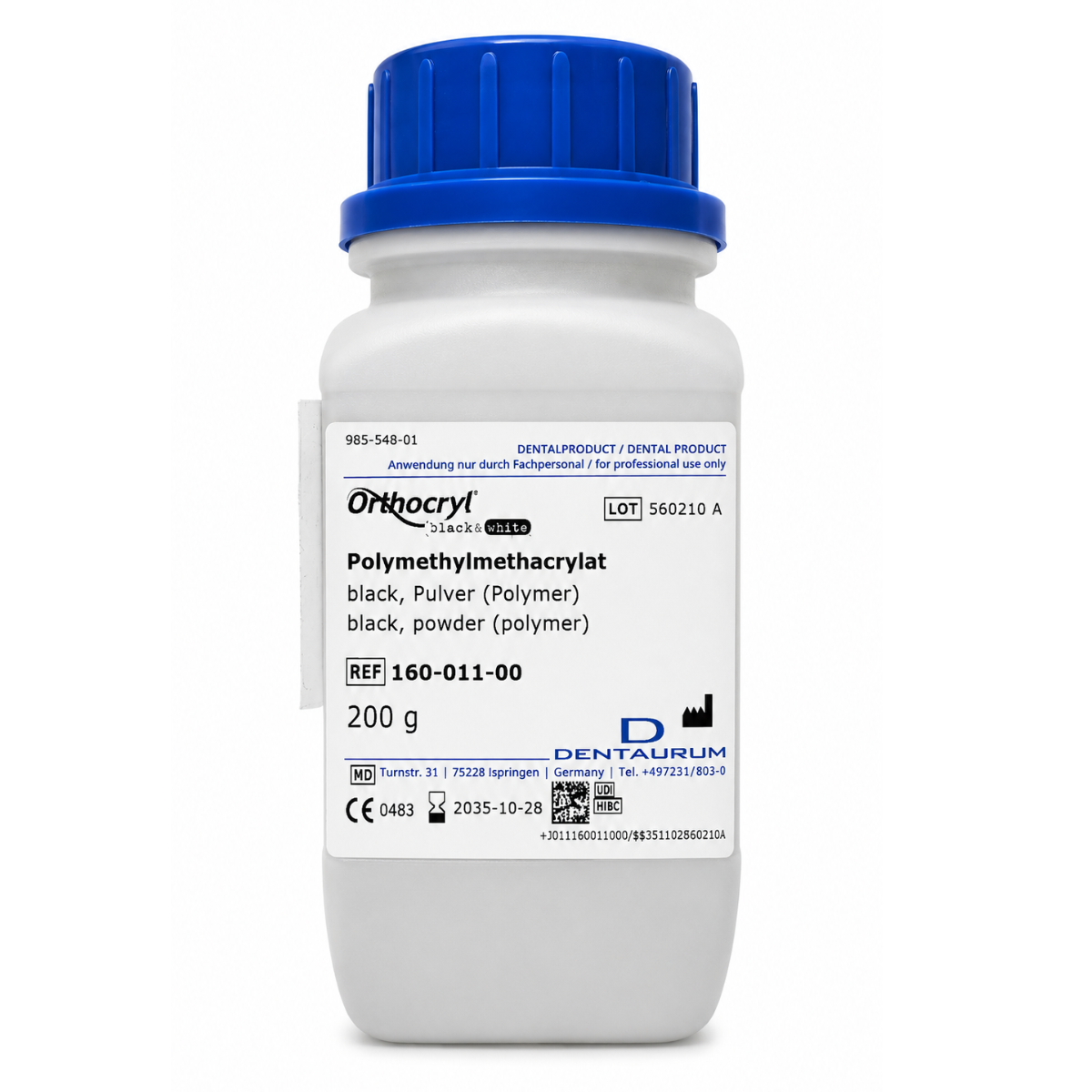 Пластмаса Orthocryl полимер порошок чорний 200гр. Dentaurum