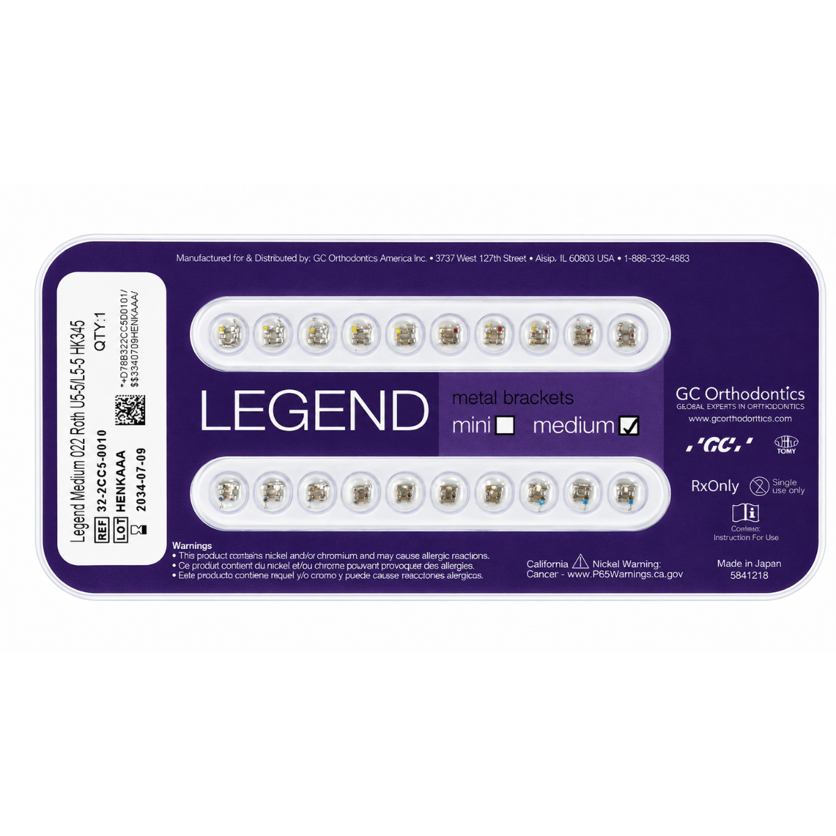Металеві брекети Legend Medium Roth 022 (кр. 3,4,5) — нижня щелепа