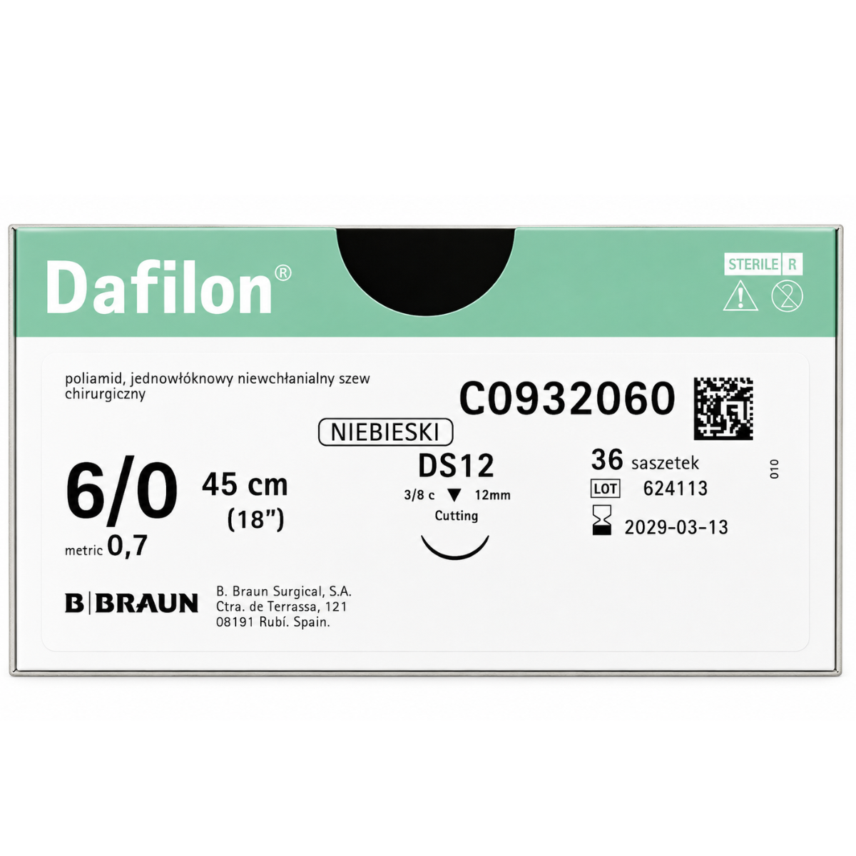 Шовний матеріал B. Braun Dafilon 6/0