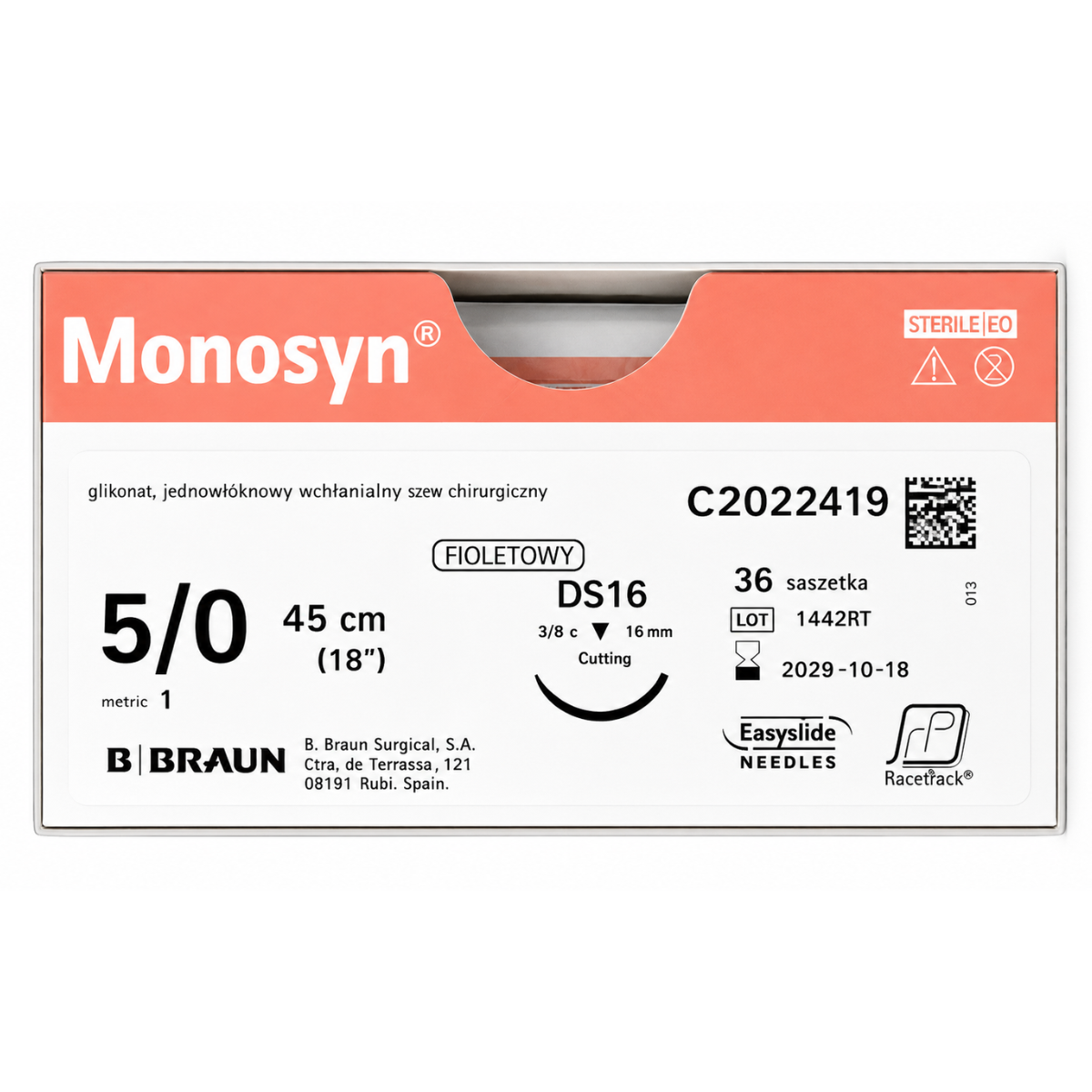 Шовний матеріал Monosyn 5/0